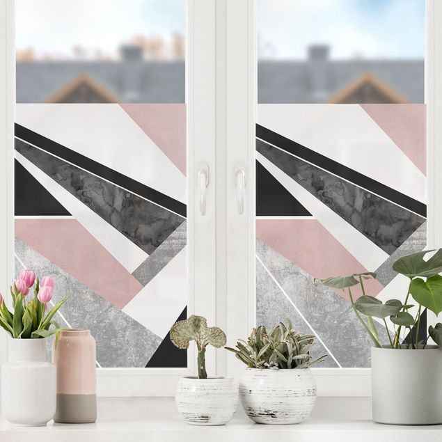 Fensterfolie - Sichtschutz - Schwarz Rosa Geometrie - Fensterbilder