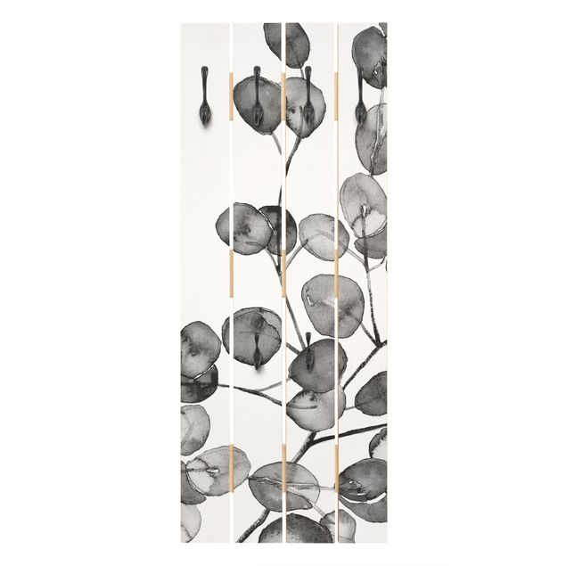 Wandgarderobe Holzpalette - Schwarz Weiß Aquarell Eukalyptuszweig