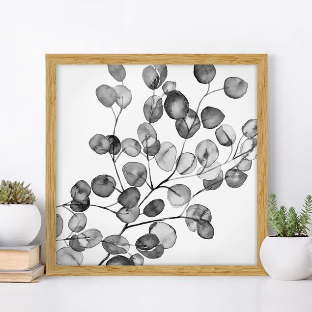 schwarz-weiß Bilder mit Rahmen Schwarz Weiß Aquarell Eukalyptuszweig