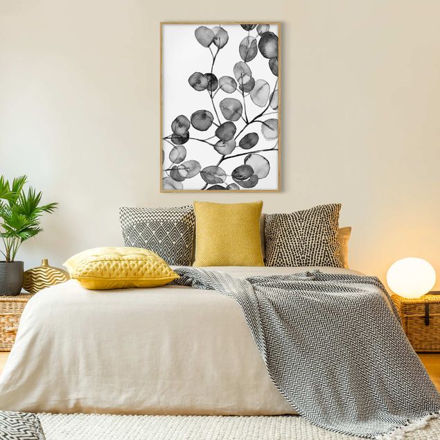 Blumen Bilder mit Rahmen Schwarz Weiß Aquarell Eukalyptuszweig