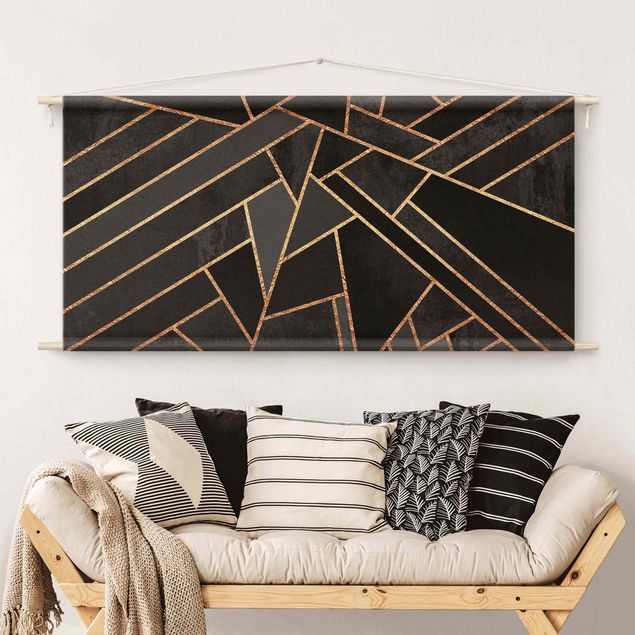 Moderne Wandteppiche Schwarze Dreiecke Gold