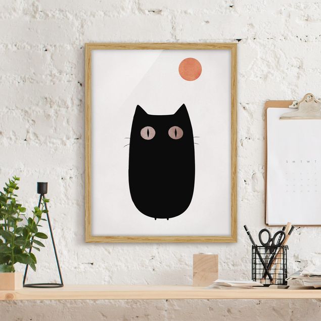 Moderne Bilder mit Rahmen Schwarze Katze Illustration