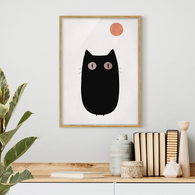Tiere Bilder mit Rahmen Schwarze Katze Illustration