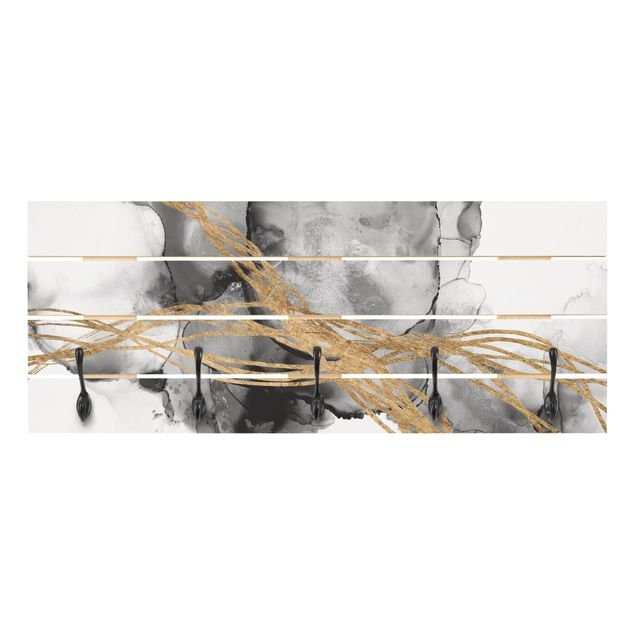 Wandgarderobe Holzpalette - Schwarze Tusche mit goldenen Linien
