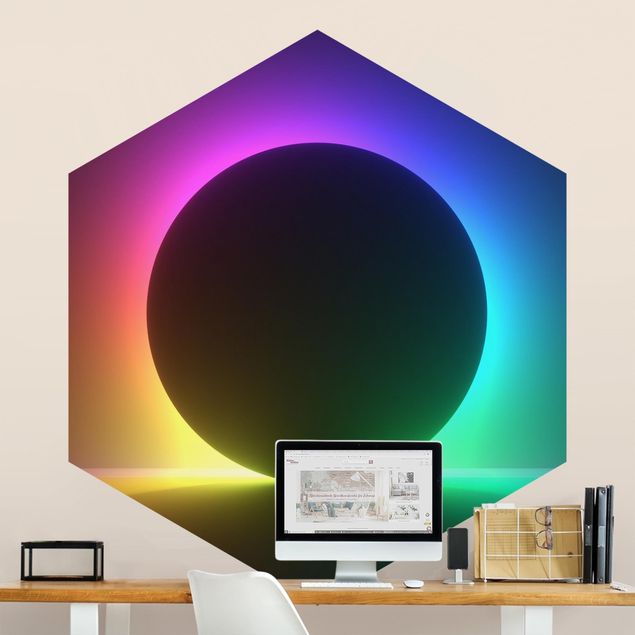 Design Tapeten Schwarzer Kreis mit Neonlicht