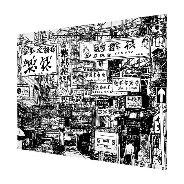Magnettafel Motiv Schwarzweiße Zeichnung Asiatische Straße
