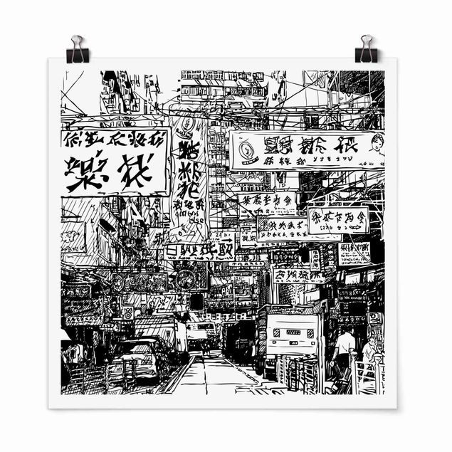 schöne Bilder Schwarzweiße Zeichnung Asiatische Straße