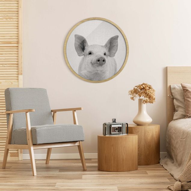 Tiere Bilder mit Rahmen Schwein Schorsch Schwarz Weiß