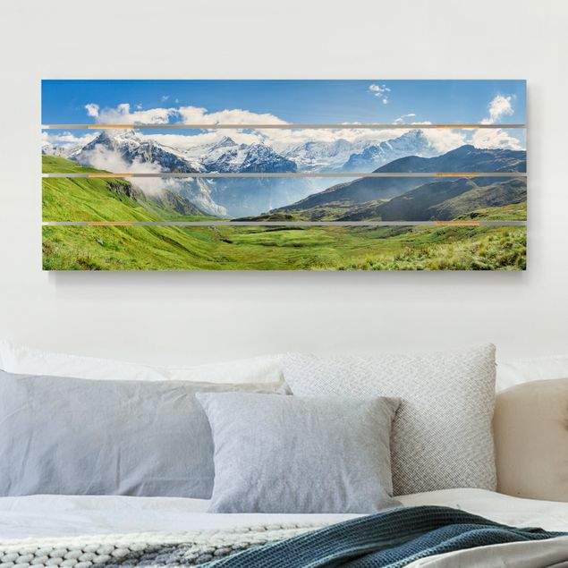 Holzbilder Natur Schweizer Alpenpanorama