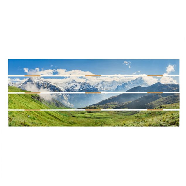 Holzbild - Schweizer Alpenpanorama - Panorama