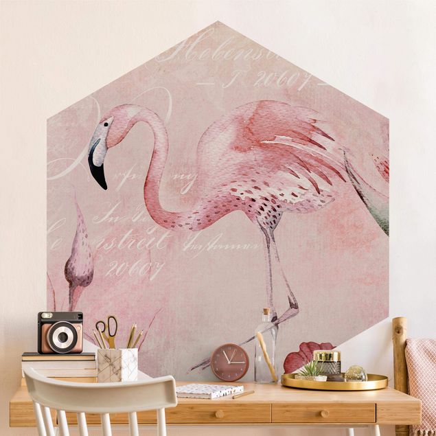 Tapete Flamingo Shabby Chic Collage - Flamingo