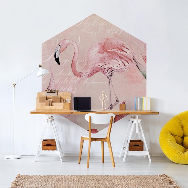 Aquarell Tapeten Shabby Chic Collage - Flamingo