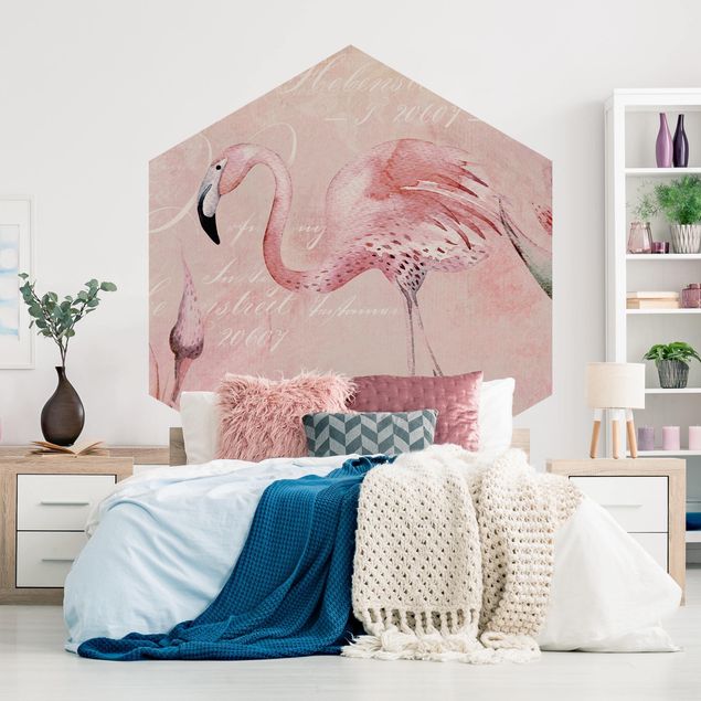 Tapete Shabby Shabby Chic Collage - Flamingo