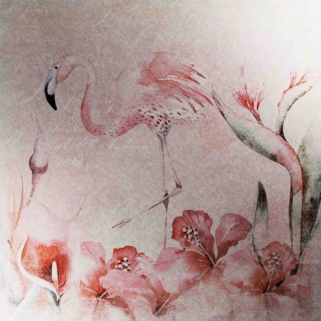 Metallic Tapete  - Shabby Chic Collage - Flamingo