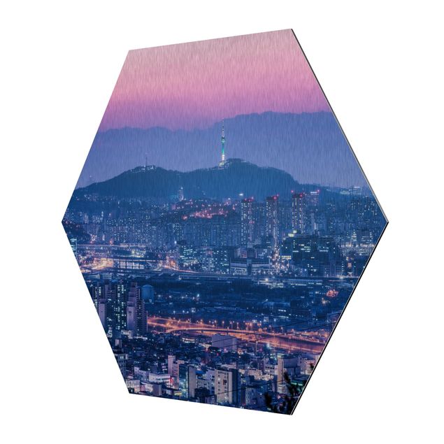 Hexagon Bild Alu-Dibond - Skyline von Seoul