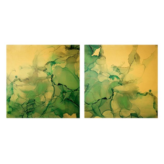 Leinwandbild 2-teilig - Smaragdfarbener Sturm Set