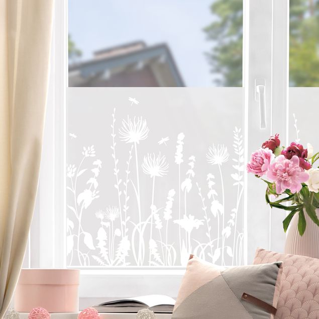 Fenstersticker Blumen Sommerwiese mit Libellen II