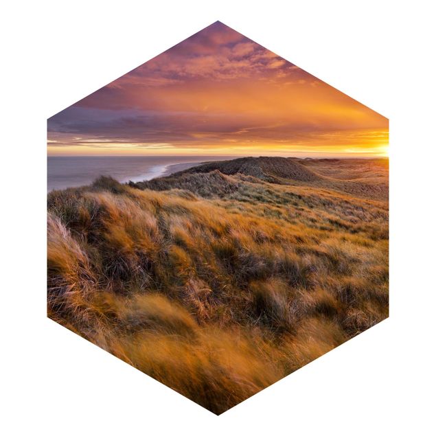 Hexagon Mustertapete selbstklebend - Sonnenaufgang am Strand auf Sylt
