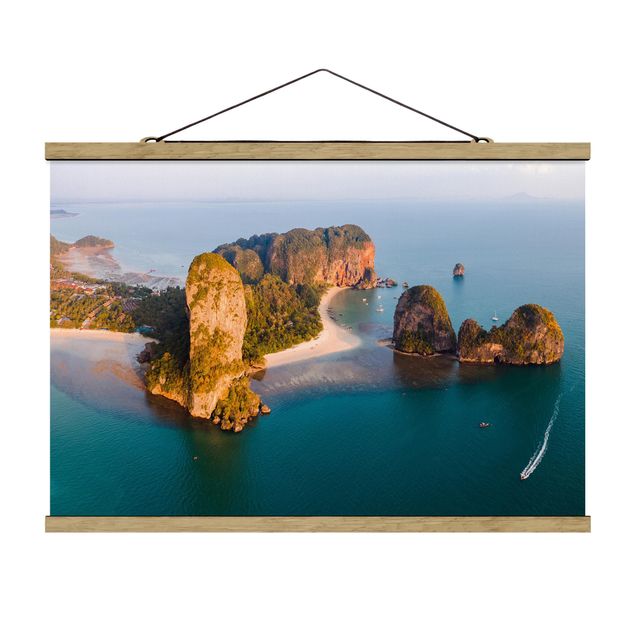 Stoffbild mit Posterleisten - Sonnenaufgang an der Küste - Querformat