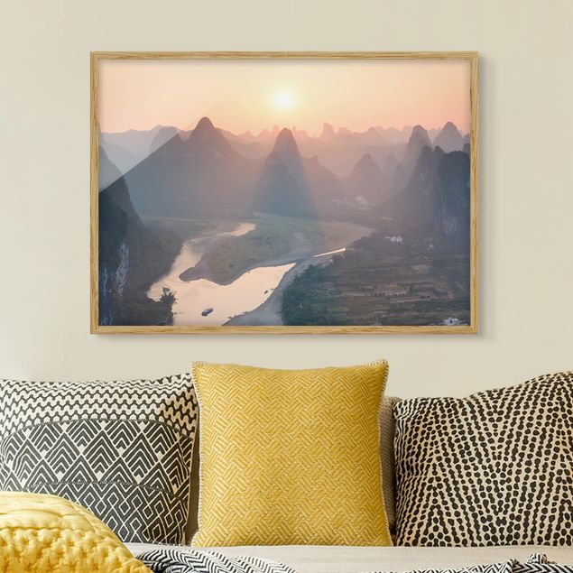 Moderne Bilder mit Rahmen Sonnenaufgang in Berglandschaft