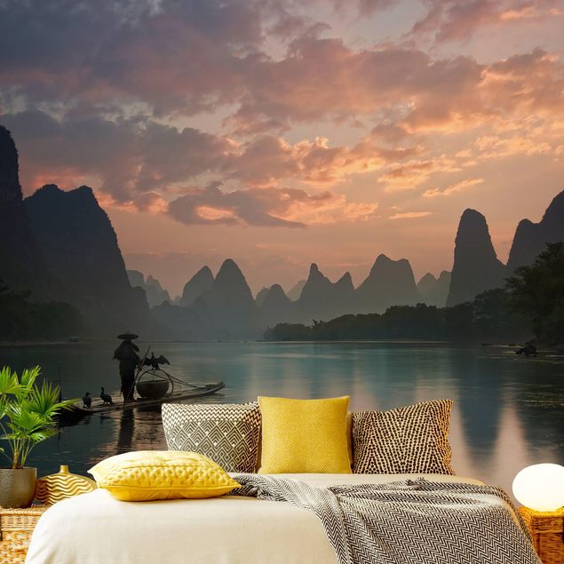Fototapete - Sonnenaufgang über chinesischem Fluss
