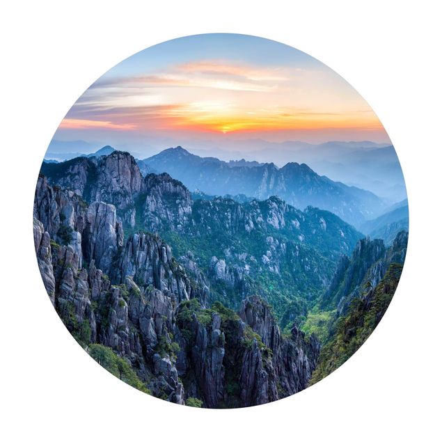 Runder Vinyl-Teppich - Sonnenaufgang über dem Huangshan Gebirge