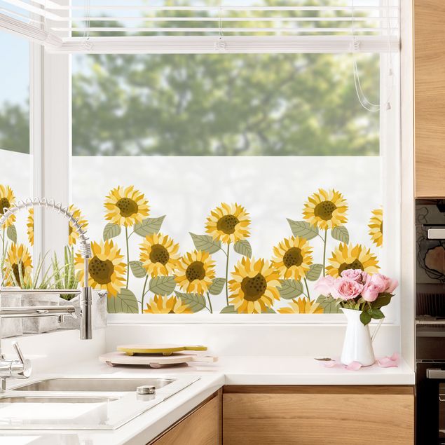 Fensterfolie bunt Sonnenblumen Illustration