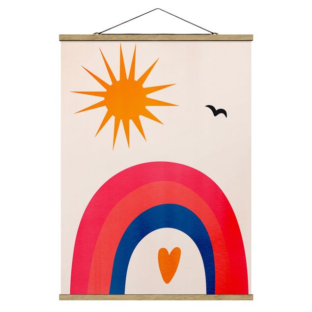Stoffbild mit Posterleisten - Sonnenschein und Regenbogen - Hochformat