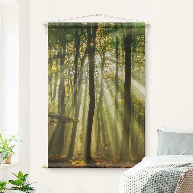 Moderne Wandteppiche Sonnentag im Wald