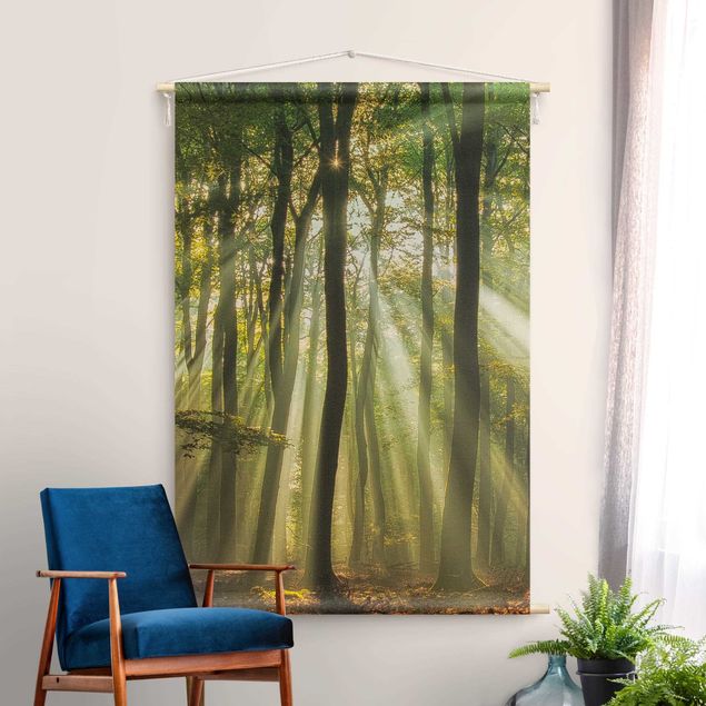 Wandbehang Stoffbild Sonnentag im Wald
