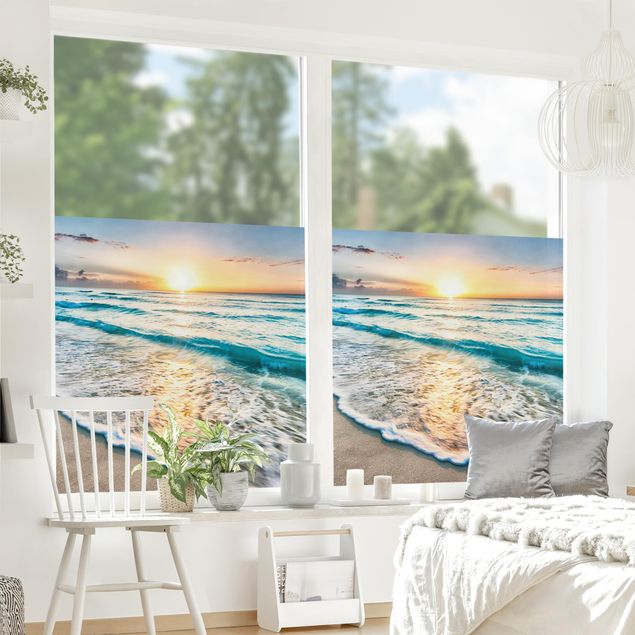 Fensterfolie - Sichtschutz - Sonnenuntergang am Strand - Fensterbilder
