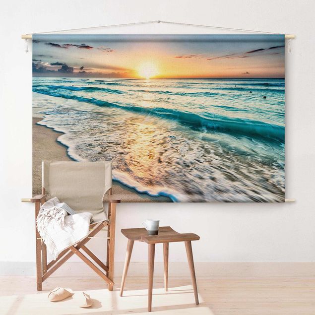 Wandbehang modern Sonnenuntergang am Strand