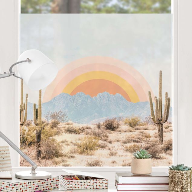 Fensterfolie farbig Sonnenuntergang Collage