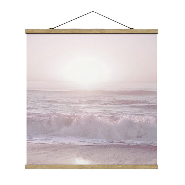 Stoffbild mit Posterleisten - Sonnenuntergang in zartem Rosa - Quadrat 1:1