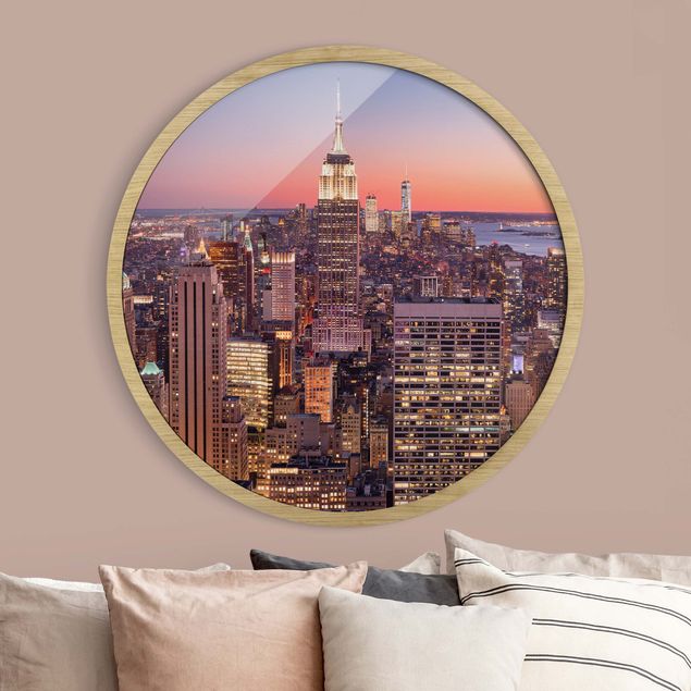 Moderne Bilder mit Rahmen Sonnenuntergang Manhattan New York City