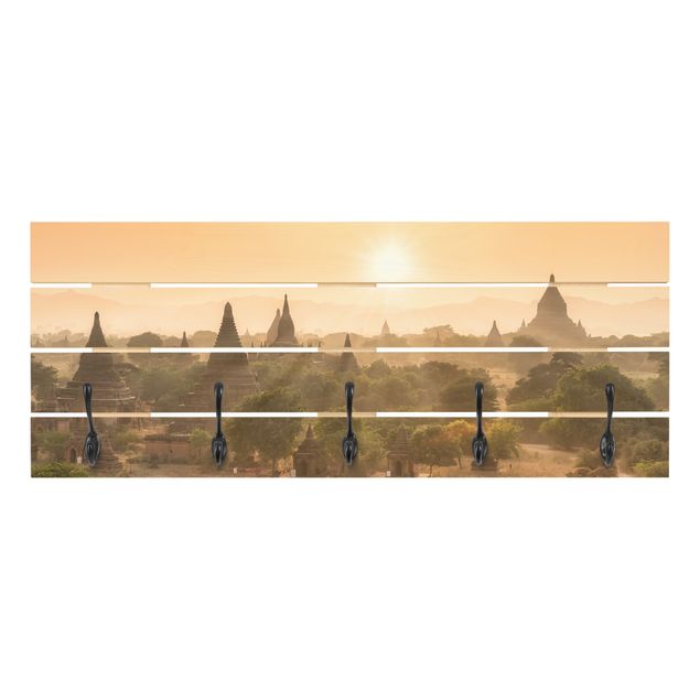 Wandgarderobe Holzpalette - Sonnenuntergang über Bagan