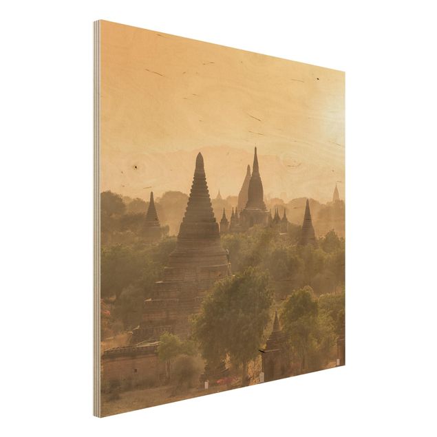 Holzbilder Natur Sonnenuntergang über Bagan