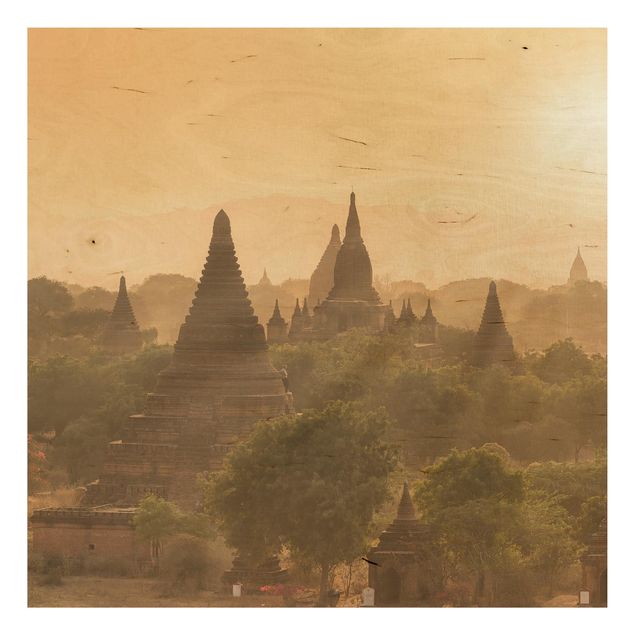 Holzbilder Syklines Sonnenuntergang über Bagan