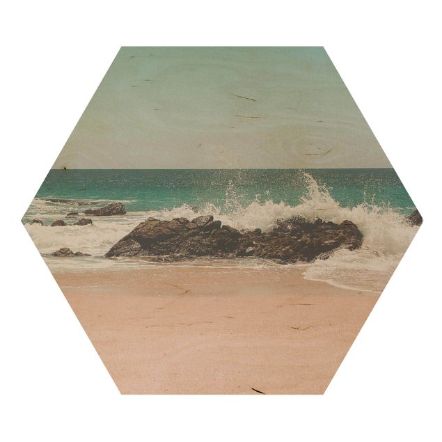 Hexagon Bild Holz - Sonniger Strand Mexico