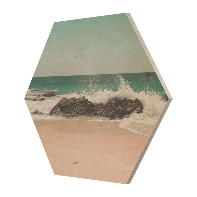 Hexagon Bild Holz - Sonniger Strand Mexico