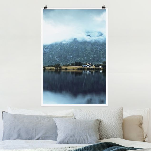 Poster Berge Spiegelung auf den Lofoten
