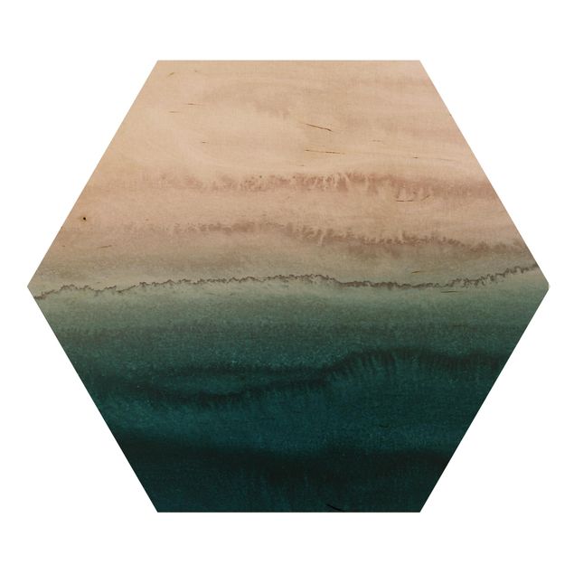 Hexagon Bild Holz - Spiel der Farben Meeresrauschen