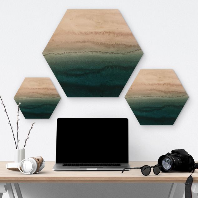Hexagon Bild Holz - Spiel der Farben Meeresrauschen