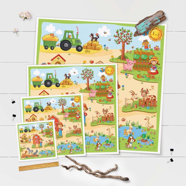 Poster - Spielteppich Bauernhof - Landarbeit macht Spaß - Quadrat 1:1