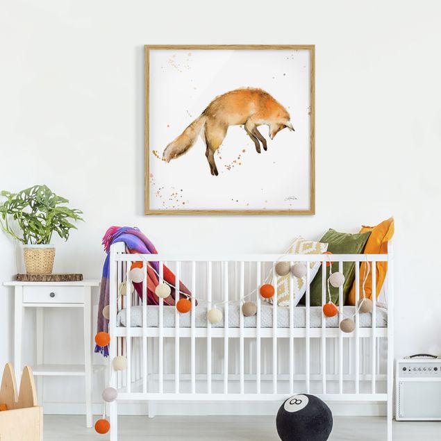 Tiere Bilder mit Rahmen Springender Fuchs
