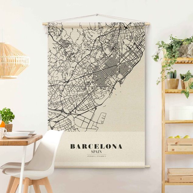 Wandteppich modern Stadtplan Barcelona - Klassik