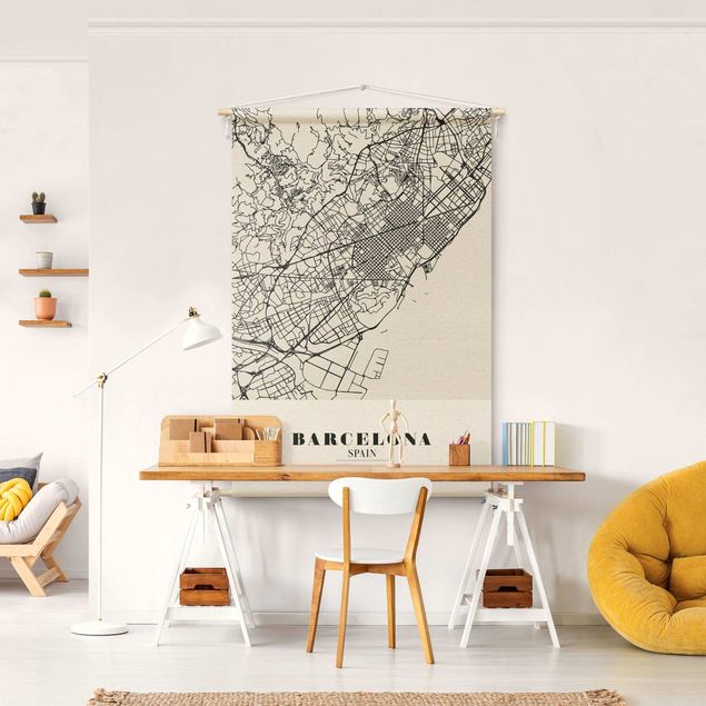Wandtücher Stadtplan Barcelona - Klassik