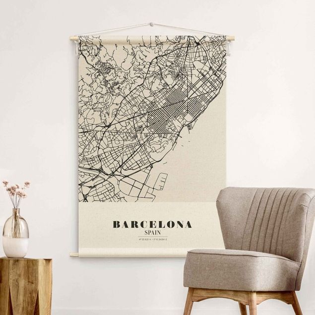 Wandteppich groß Stadtplan Barcelona - Klassik