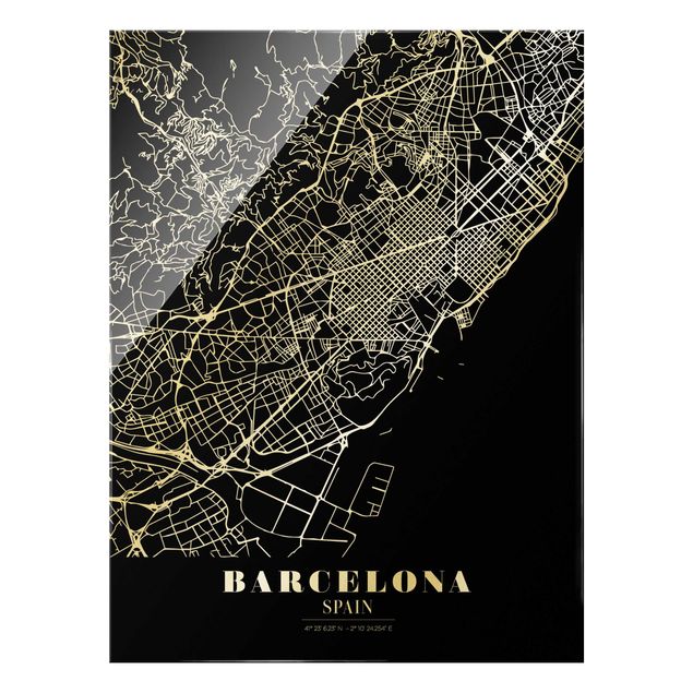 Bilder auf Glas Stadtplan Barcelona - Klassik Schwarz