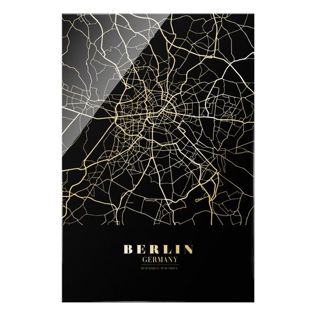 Bilder auf Glas Stadtplan Berlin - Klassik Schwarz